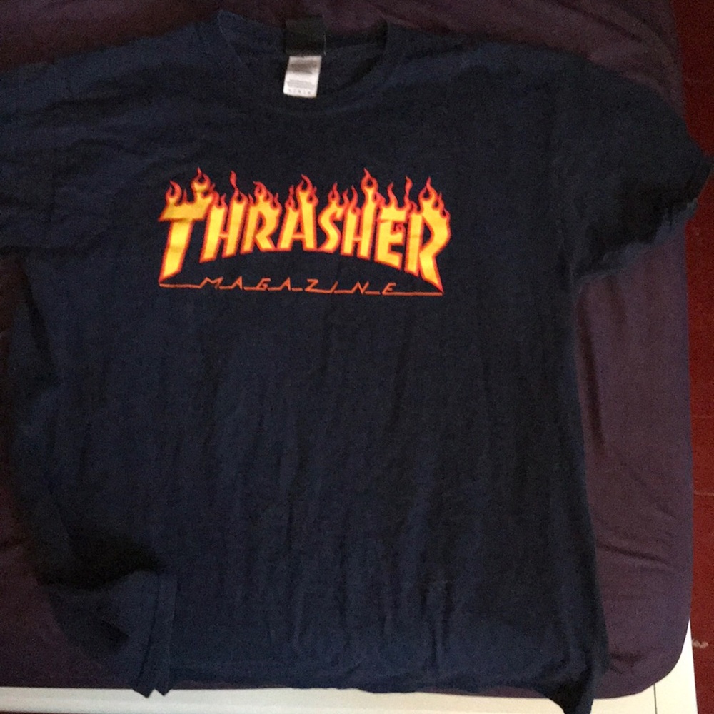 navy blue thrasher shirt